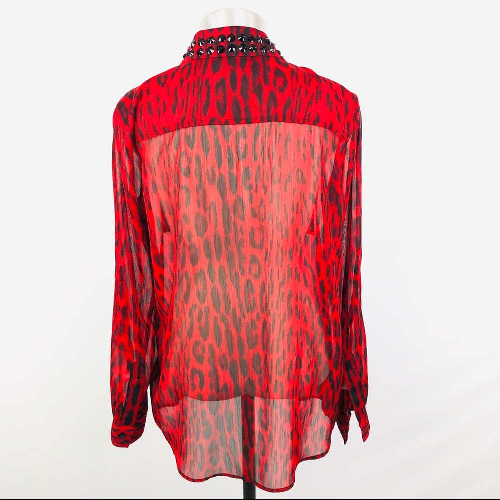 Michael Kors Women's Cheetah Print Handkerchief Hem Skirt Red Size Medium